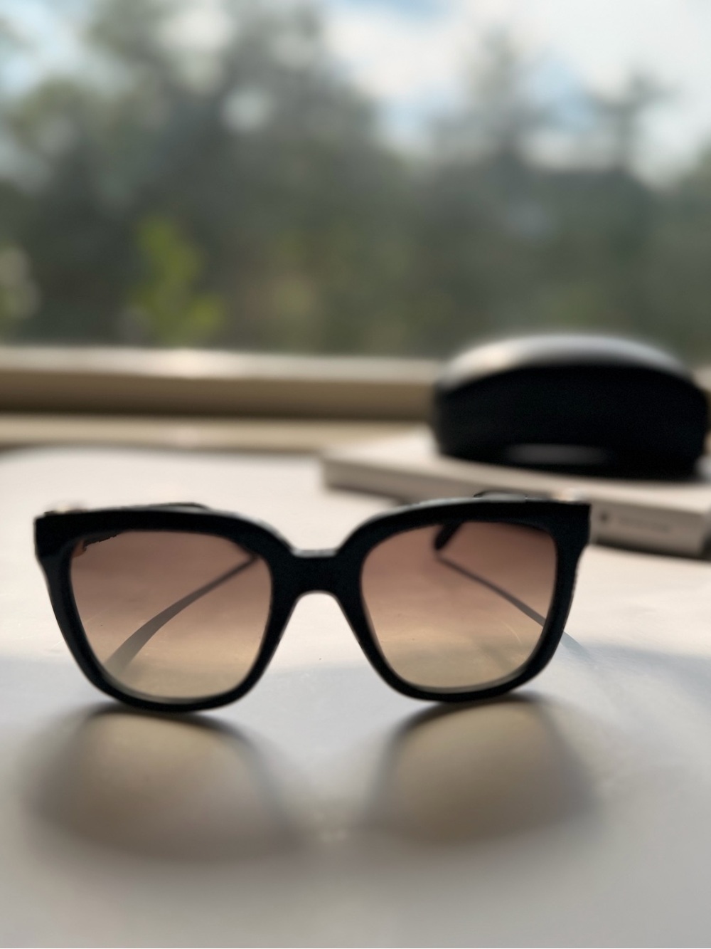 Salvatore Ferragamo Black Cat-Eye Sunglasses with Brown Gradient Lenses